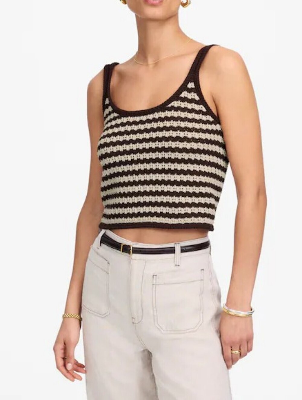 Madewell Brown & Cream Striped Crochet Tank...Size:S